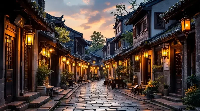 古镇巷弄漫步，青石板上的旧时光 - 茶杯狐影视